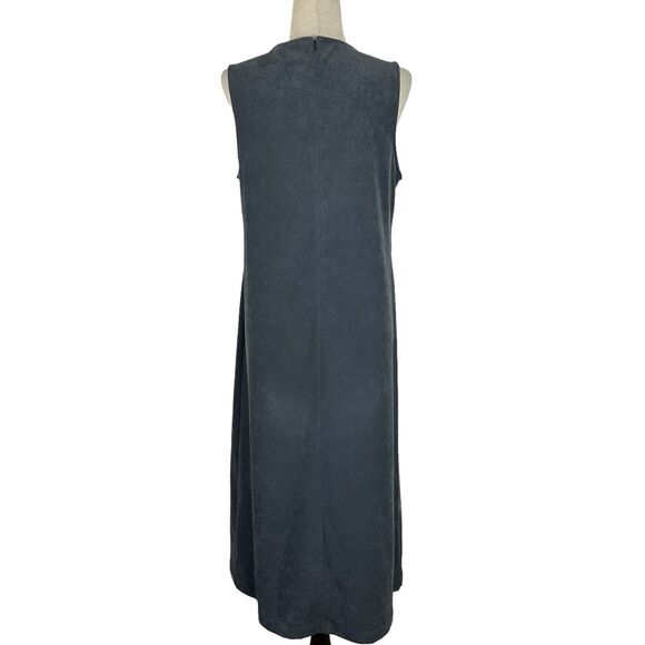 LL Bean Midi Dress Women Size 8 Petite Gray Faux Suede Soft Minimalist v-Neck - Picture 3 of 10